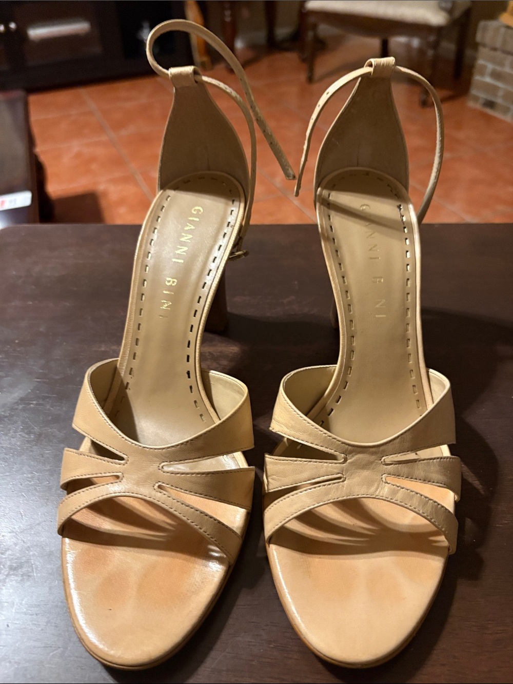Gianni Bini Beige/Tan Strappy Leather Heeled Sandals